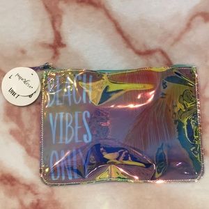 Beach Vibes Only Holographic Zipper Clutch Bag NWT